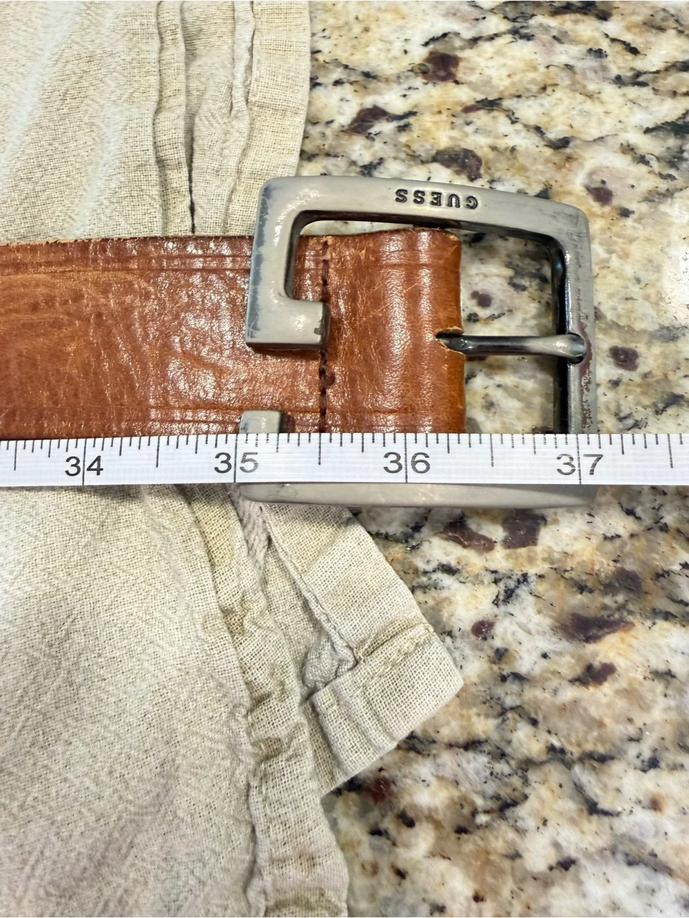 Guess western brown/tan leather belt silver tone buckle 36”